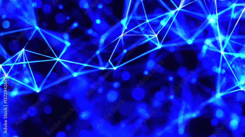 Poster abstract blue network of interconnected lines and dots representing digital connections and technolo