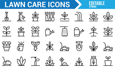 Lawn Care and Gardening Symbols for Watering, Fertilizing, and Growing Plants