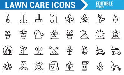 Gardening and Lawn Care Tools Icons for Outdoor Gardening and Planting © R Hasan
