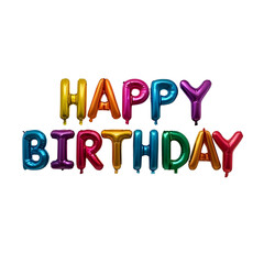 3D colorful "Happy Birthday" balloon letters isolated on a transparent background