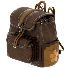 3d render leather backpack brown vintage travel hiking with transparent background