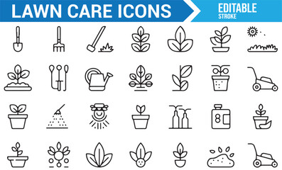 Lawn and Garden Care Icons for Yard Work, Watering, and Fertilization