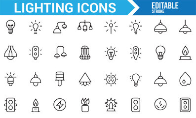 Lighting and Electric Symbols for Energy, Illumination, and Light Fixtures