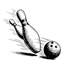Bowling Strike Illustration: A dynamic illustration captures the moment of impact as a bowling ball strikes the pins, rendered with clean lines and a sense of motion.