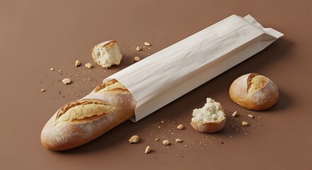 Freshly Baked Baguette in a Paper Bag with Crumbs