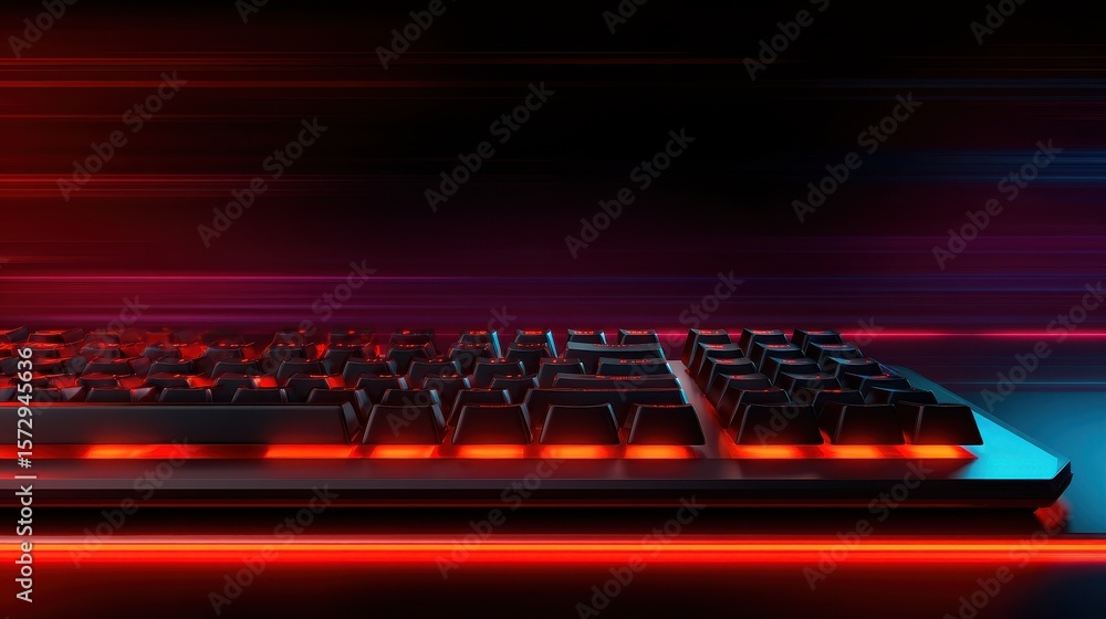 Aufkleber high-tech gaming keyboard illuminated with red lights against a sleek blurred background