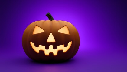 Glowing jack-o'-lantern with toothy grin on purple background
