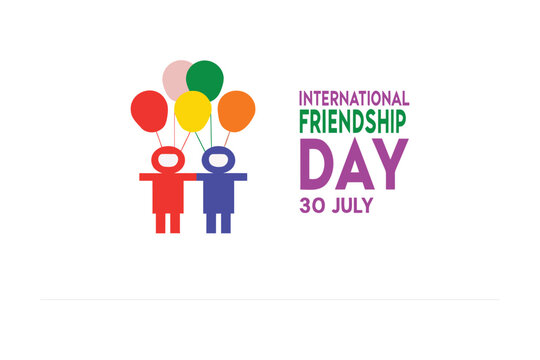 Friendship Day Celebration: Colorful illustration of two figures holding hands with balloons, representing friendship, love and unity. Suitable for greeting cards, and social media posts.