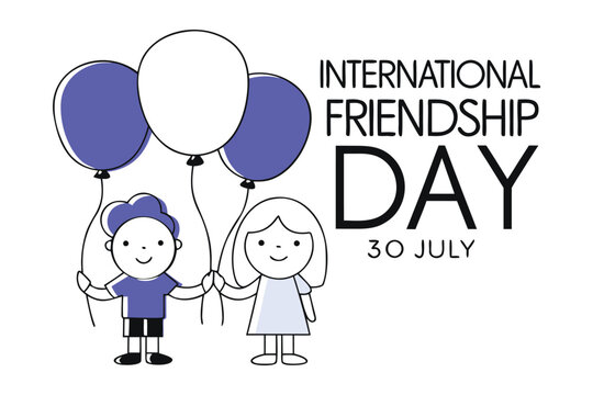 Celebration of Friendship: A heartwarming illustration celebrates International Friendship Day, showcasing two young friends holding balloons, filled with joy and togetherness.