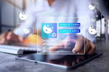 cookies policy concept with user setting term and policy on virtual screen before accept cookies on...