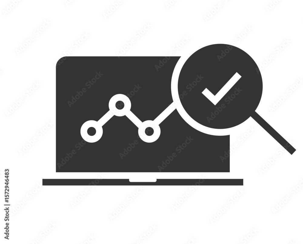 Poster analysis statistics growth graph sales data report icon on laptop pc simple graphic, audit performan