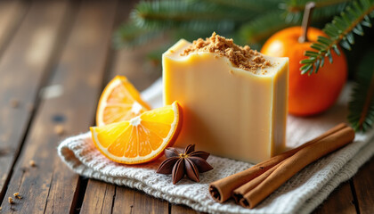 Natural Soap Mockup. Natural citrus spice soap with orange and cinnamon