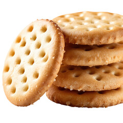 Round crackers isolated on transparent background cutout