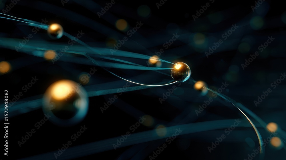 Poster abstract representation of interconnected glowing particles and lines against a dark backdrop