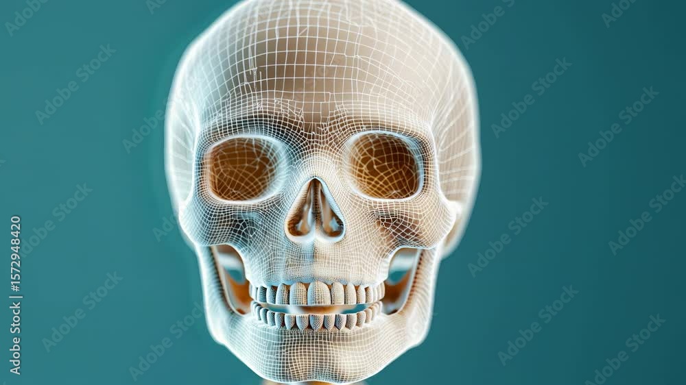 Poster intricate 3d anatomy design of detailed wireframe skull model showcasing unique structure and mesh