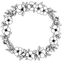 Floral Wreath: Delicate hand-drawn illustration showcases a charming floral wreath, perfect for adding a touch of elegance to any design or project, celebrating the beauty of nature.