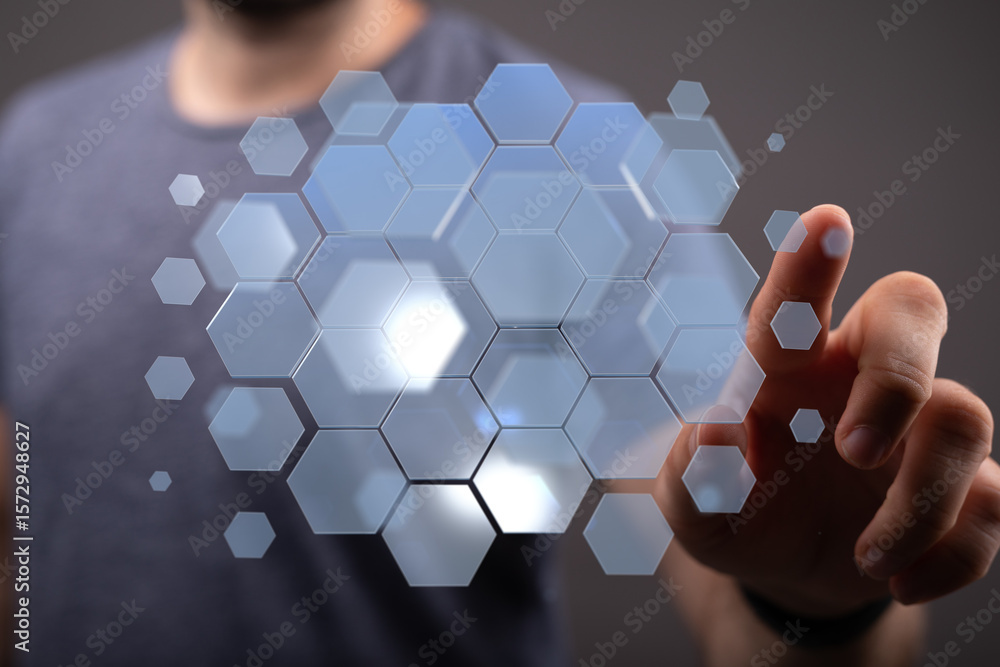 Aufkleber abstract image of a person interacting with a futuristic digital interface. perfect for technology, 