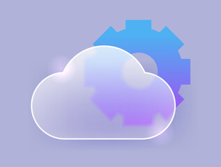 Glass morphism cloud storage setting icon. Technology service vector symbol