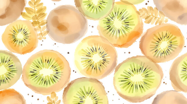 kiwi fruit, Watercolor background pattern kiwi on white background