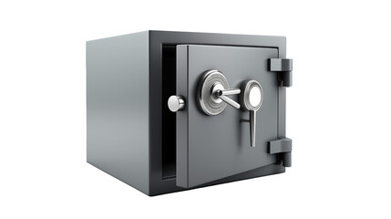 Open steel safe with a dial lock, symbolic for security and financial protection isolated on transparent background