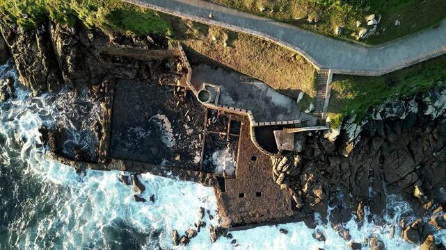Aerial view of fortaleza de monterreal and coastline, Spain.