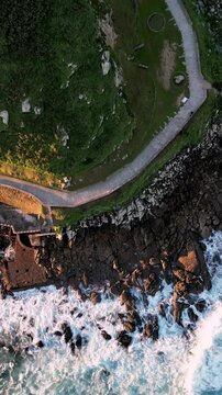 Aerial view of fortaleza de monterreal by coastline, Spain.