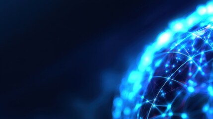 Abstract representation of a glowing digital network sphere with interconnected nodes and lines