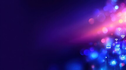 Abstract digital background with vibrant colors and technology icons representing connectivity