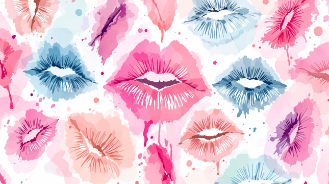 Watercolor seamless pattern lips, A seamless pattern background radiating sweetness and love. Watercolor lips in soft pinks and reds form a dynamic repeating pattern, playfully leaving kiss