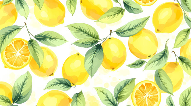 Hand drawn watercolor lemon Sicilian painting on white background. Fruit vector illustration. Pattern watercolor fruit.