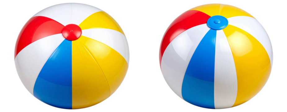  Inflatable Beach Ball with Multicolor Stripes, Front View, isolated on transparent background PNG