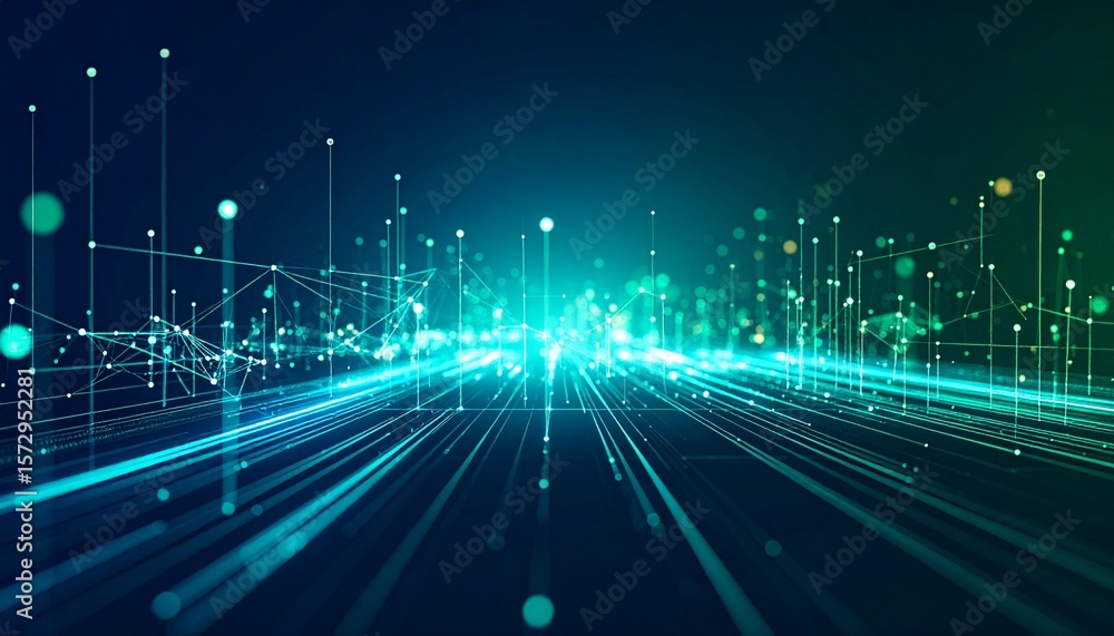 Poster abstract futuristic cityscape digital network and data flow visualization