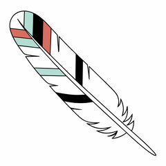 Colorful tribal-style vector feather with detailed patterns. Perfect for boho design themes, ethnic prints, and decorative projects.