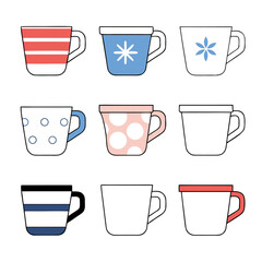 Cute hand-drawn coffee and tea cup collection with steam lines and various minimalist designs. Great for morning graphics, coffee shop menus, and cozy lifestyle visuals.