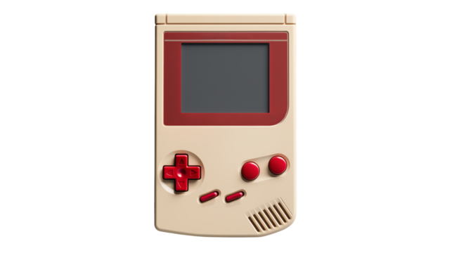 Classic handheld gaming console evokes retro nostalgia and simple fun isolated on transparent background