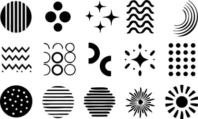 Modern abstract vector set with dot grids, waves, and organic curved lines in black. Suitable for bold graphics, background textures, and artistic posters.