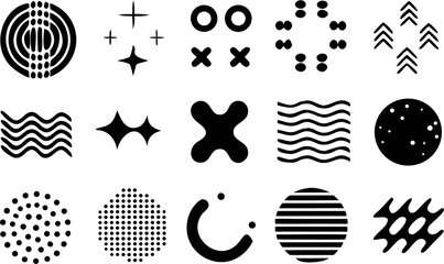 Pastel abstract vector elements in a soft translucent style including stars, circles, moons, and gradients. Great for gentle design themes, meditation, or modern branding.