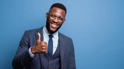 Smartly dressed man giving thumbs up with confident smile