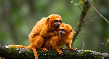 Casal de mico-leao-dourado (Leontopithecus rosalia)
