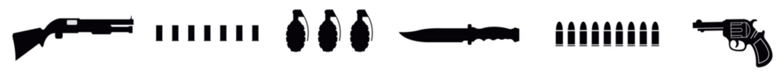 Bullet Icon Set. Vintage Firearms and Ammunition Illustration, Shotguns vector silhouette, vector illustrations
