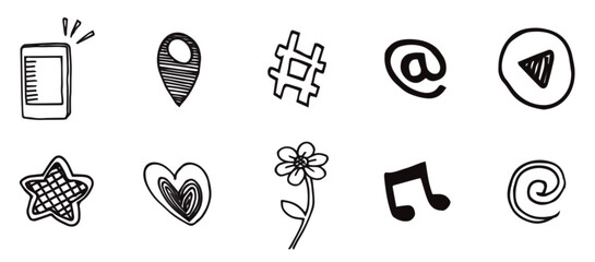 social media icon hand drawing sketch symbol, Hand drawn set of social media sign and symbol doodles elements. Isolated on white background.
vector illustration