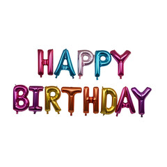 3D colorful "Happy Birthday" balloon letters isolated on a transparent background
