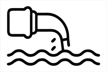 A black and white illustration shows a pipe pouring waste into wavy water, symbolizing water pollution