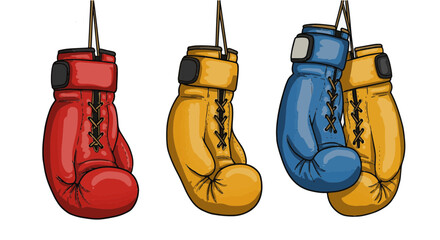 Colorful Hanging Boxing Gloves Vector Single Set
