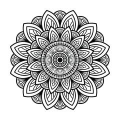 Mandala Art Vector   Intricate Black and White Geometric Floral Design for Coloring Pages and Meditation.