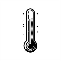 Black and white line art illustration of a thermometer showing a temperature reading with Celsius scale.