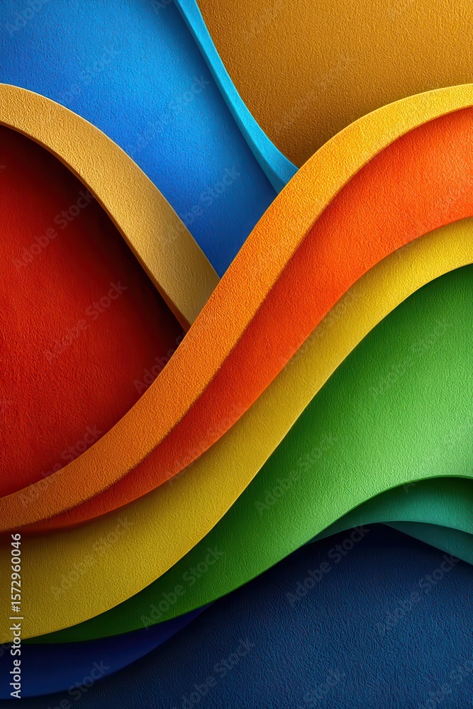 Poster vivid abstract design with layered colorful shapes and textured surfaces
