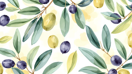 Hand-painted olives in gentle green and purple tones, forming an elegant seamless design full of freshness and rustic charm © Paint