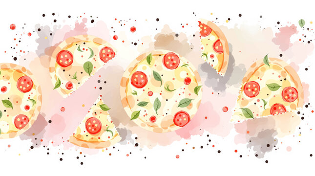 Seamless watercolor pattern featuring isolated pizza slices on a clean white background ideal for fast food and Italian cuisine designs
