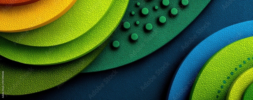 Poster multicolored abstract circular layers with textured surface and playful patterns